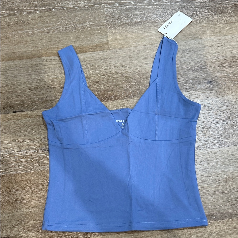 Blue Sleeveless Top deep v neck crop top tank